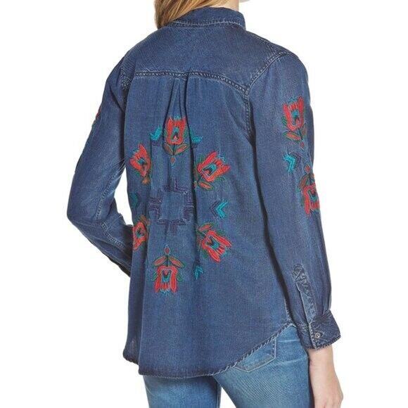 Rails Women's Ingrid Jalisco Embroidered Chambray Western Button-Down Shirt Sz S - Picture 1 of 14